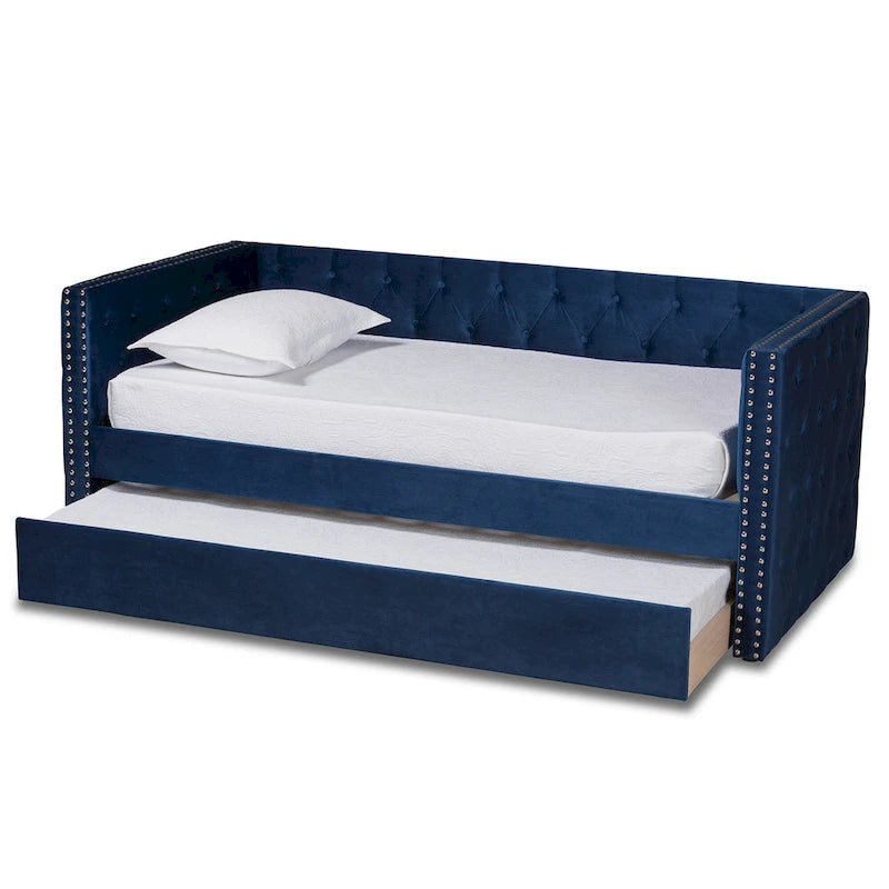 Lit de repos Larkin moderne en velours avec lit gigogne