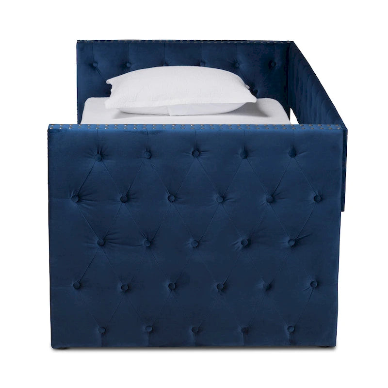 Lit de repos Larkin moderne en velours avec lit gigogne