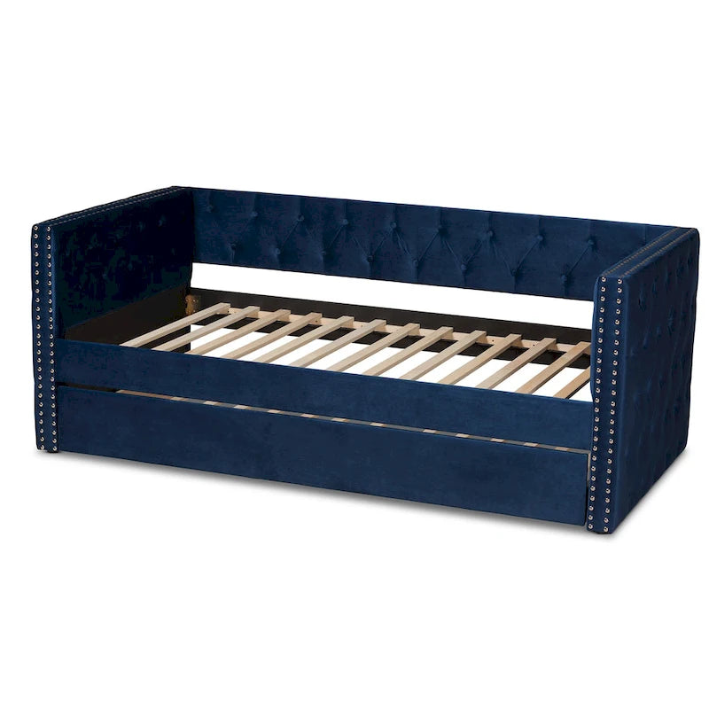 Lit de repos Larkin moderne en velours avec lit gigogne