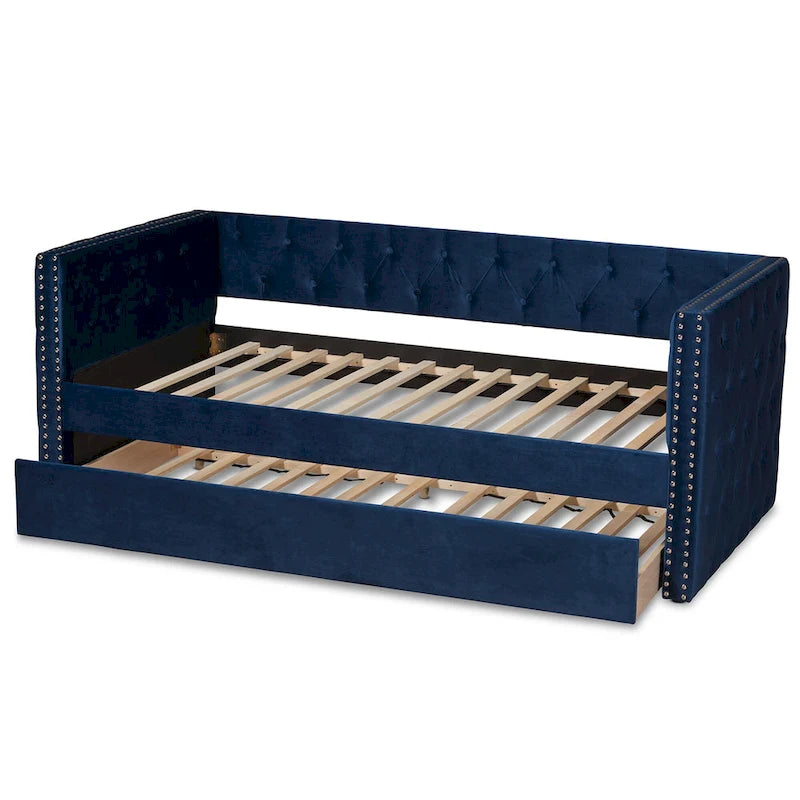 Lit de repos Larkin moderne en velours avec lit gigogne