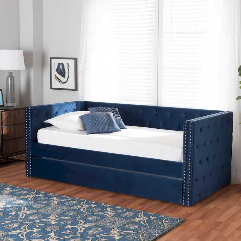 Lit de repos Larkin moderne en velours avec lit gigogne