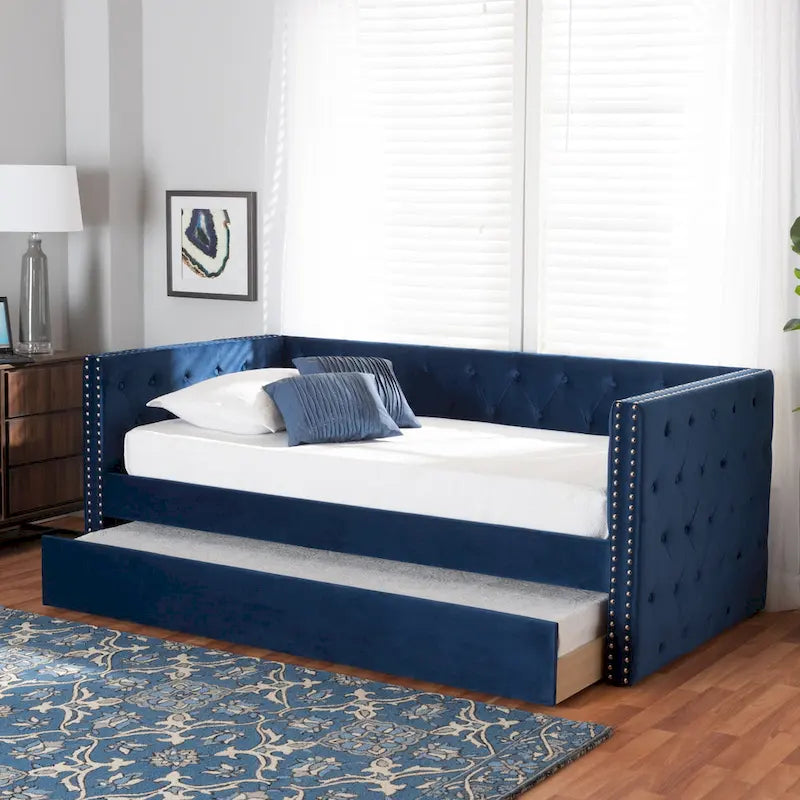 Lit de repos Larkin moderne en velours avec lit gigogne