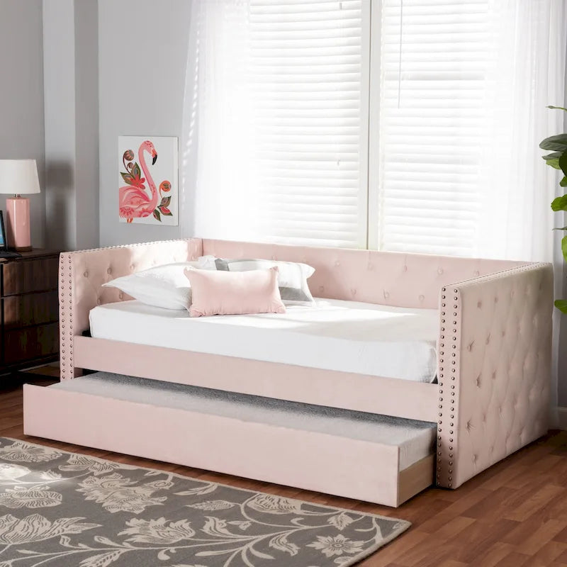 Lit de repos Larkin moderne en velours avec lit gigogne