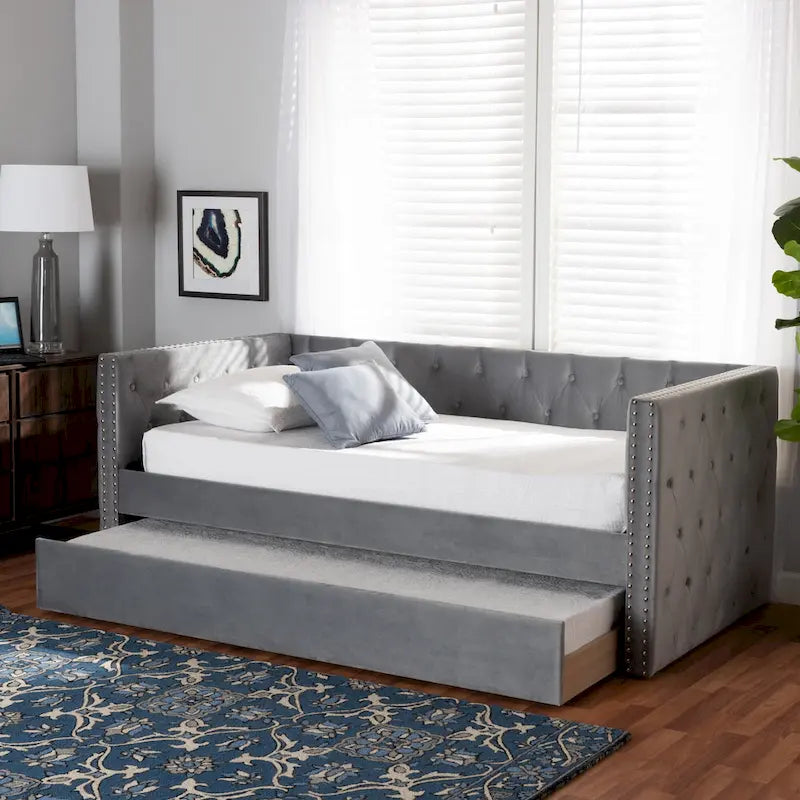 Lit de repos Larkin moderne en velours avec lit gigogne