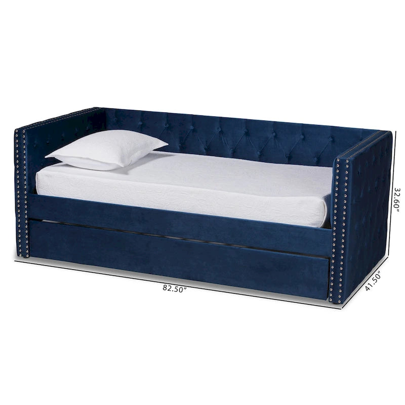 Lit de repos Larkin moderne en velours avec lit gigogne