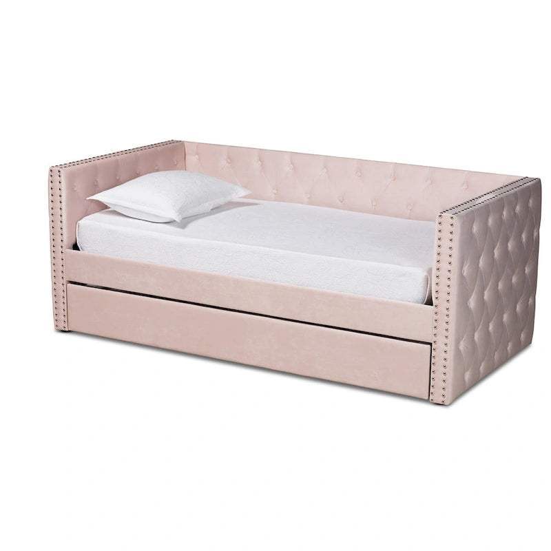 Lit de repos Larkin moderne en velours avec lit gigogne