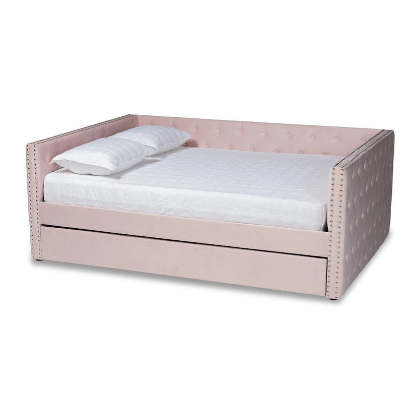 Lit de repos Larkin moderne en velours avec lit gigogne
