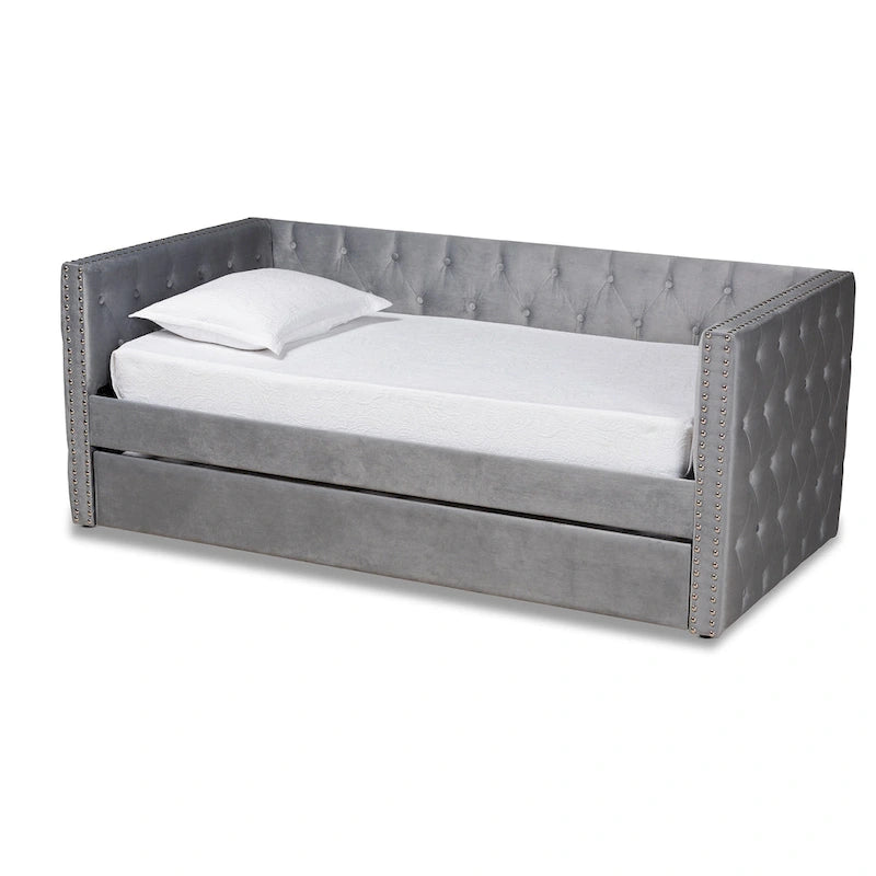 Lit de repos Larkin moderne en velours avec lit gigogne