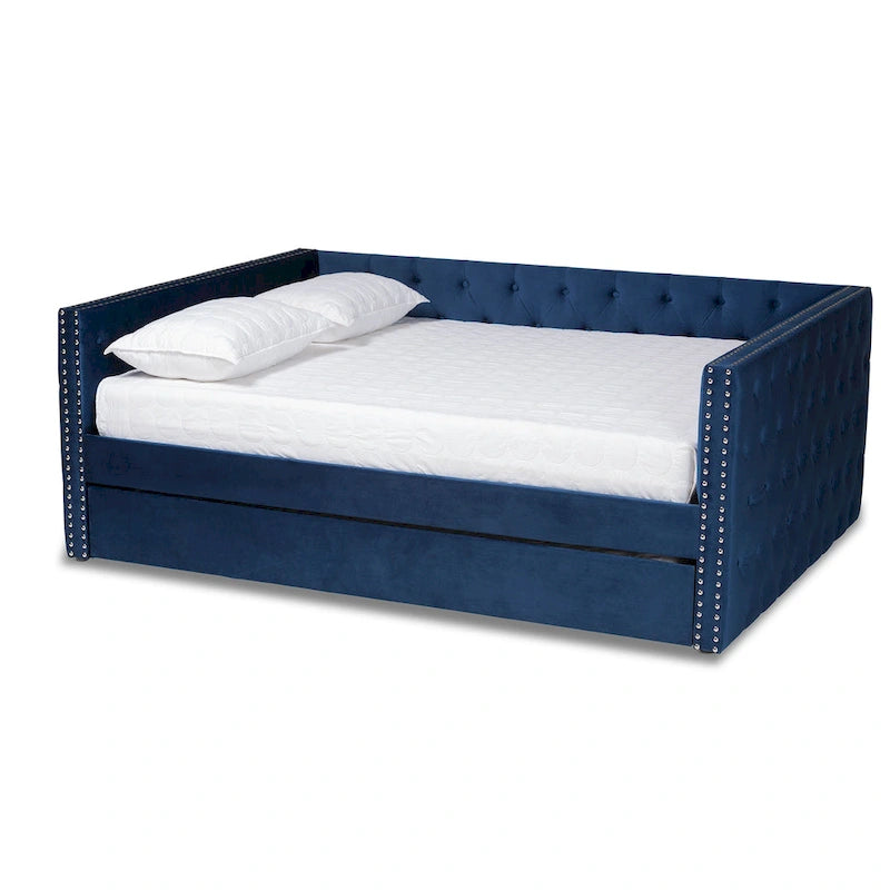 Lit de repos Larkin moderne en velours avec lit gigogne