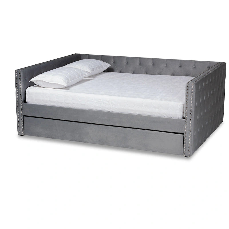 Lit de repos Larkin moderne en velours avec lit gigogne