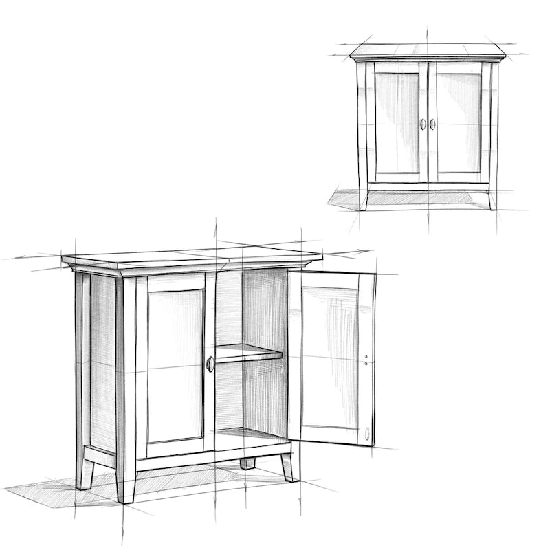 Meuble de rangement bas TRANSITIONNEL en BOIS MASSIF Mansfield de 32 po de largeur - 32 larg. x 14 prof. x 31 haut.
