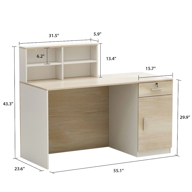 Comptoir d'accueil en bois avec rangement verrouillable par