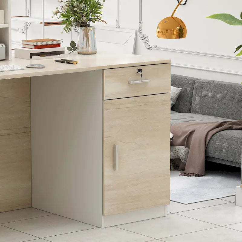 Comptoir d'accueil en bois avec rangement verrouillable par