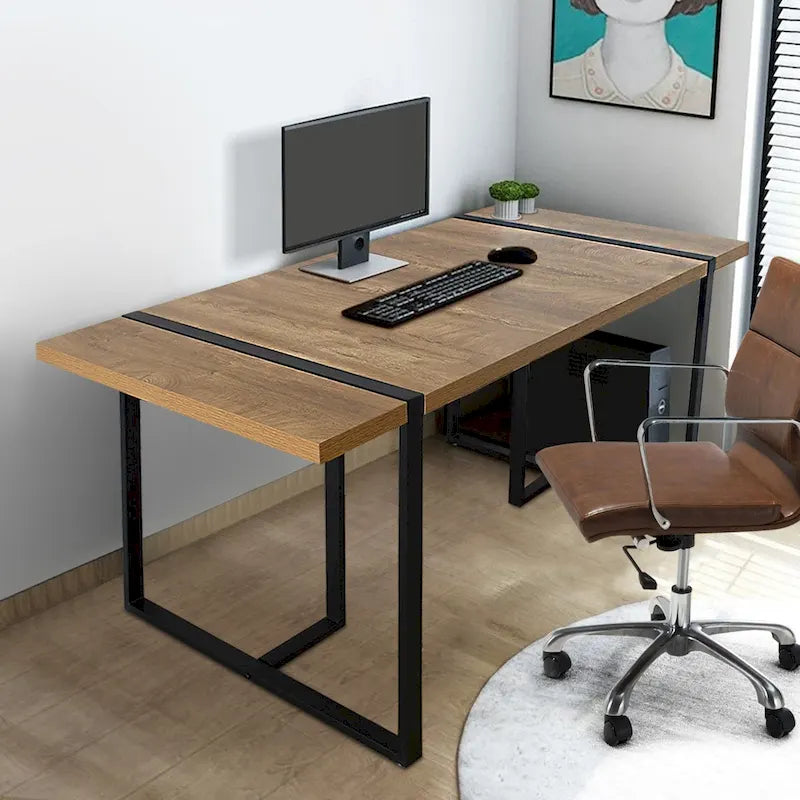 Bureau d'ordinateur moderne rectangulaire en bois