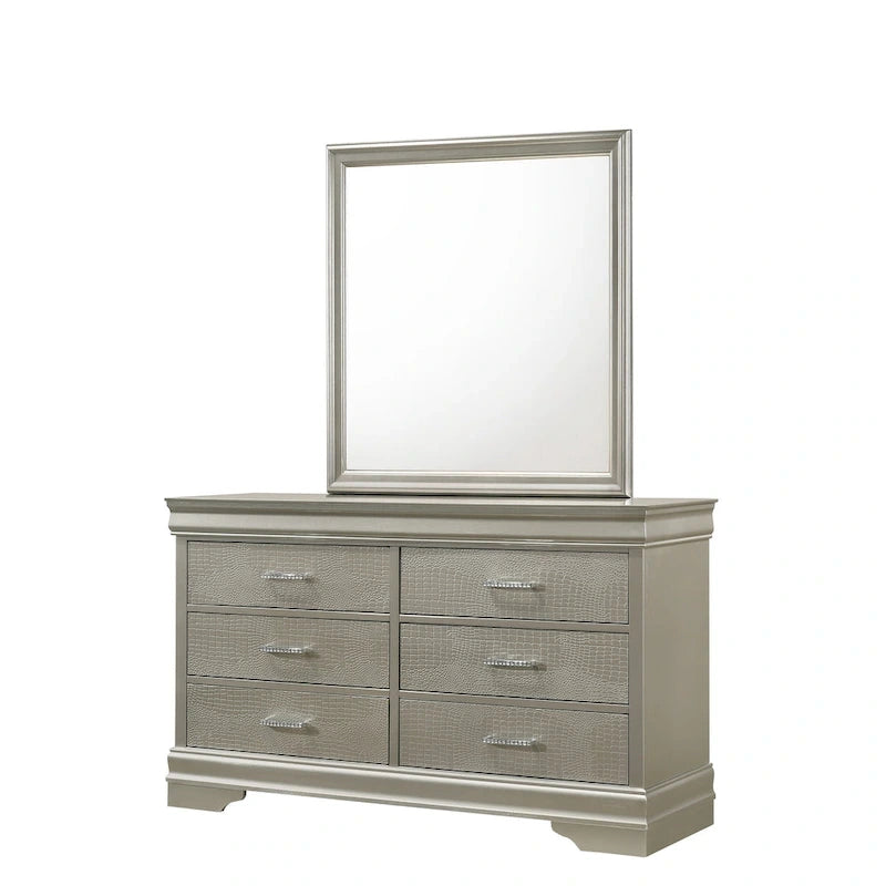 Ensemble de chambre à coucher Sigurd 4 pièces en similicuir argenté capitonné