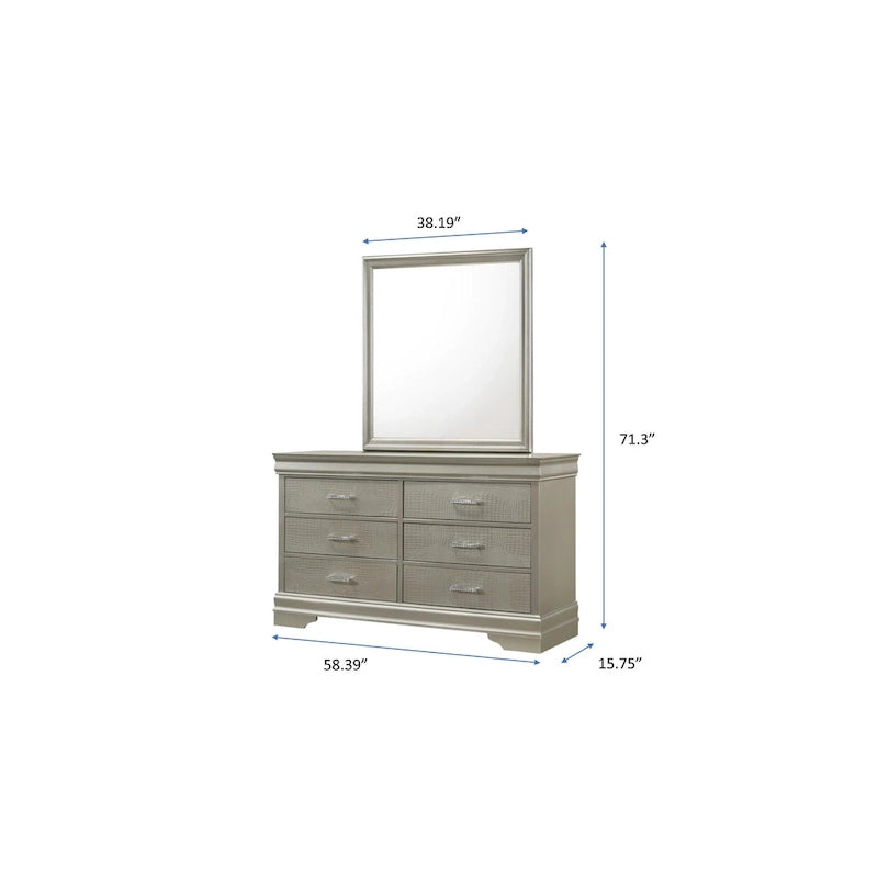 Ensemble de chambre à coucher Sigurd 4 pièces en similicuir argenté capitonné