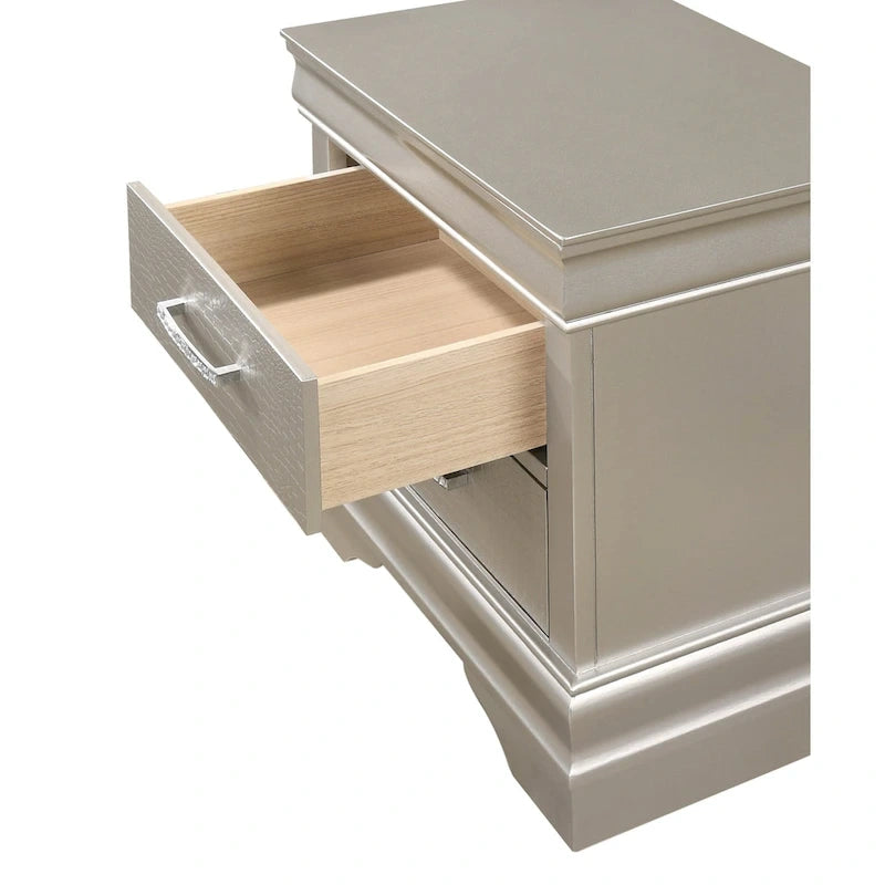 Ensemble de chambre à coucher Sigurd 4 pièces en similicuir argenté capitonné