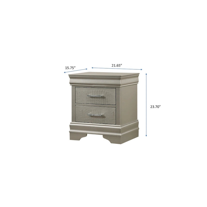 Ensemble de chambre à coucher Sigurd 4 pièces en similicuir argenté capitonné