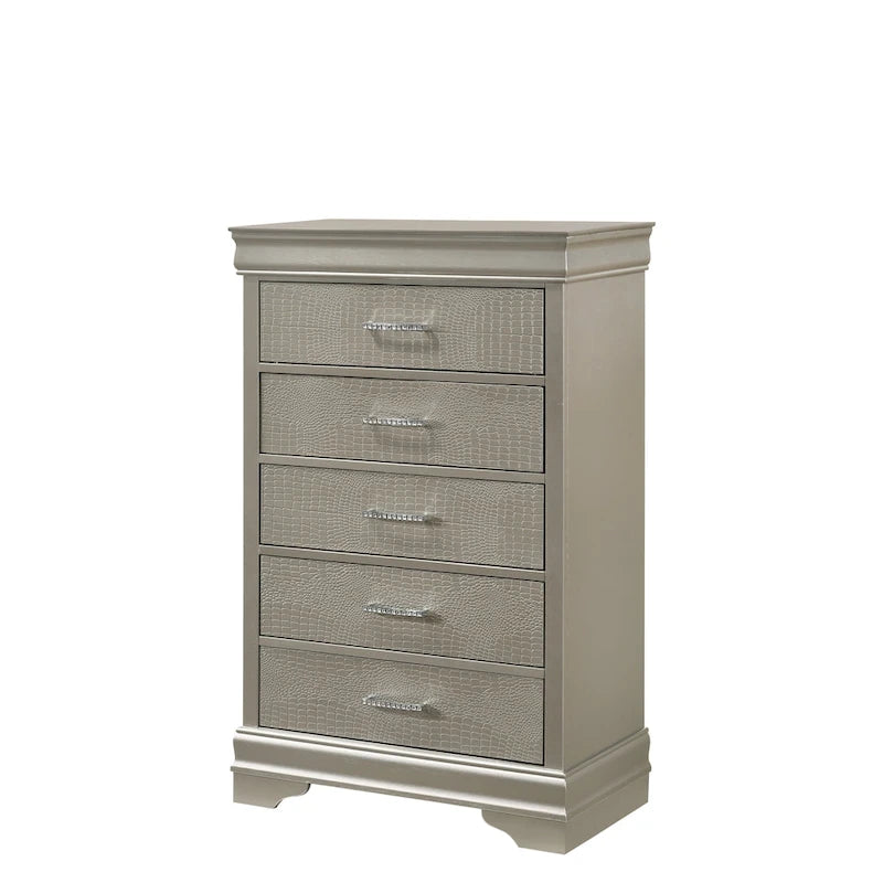 Ensemble de chambre à coucher Sigurd 4 pièces en similicuir argenté capitonné
