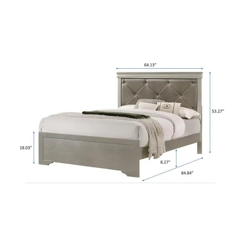 Ensemble de chambre à coucher Sigurd 4 pièces en similicuir argenté capitonné