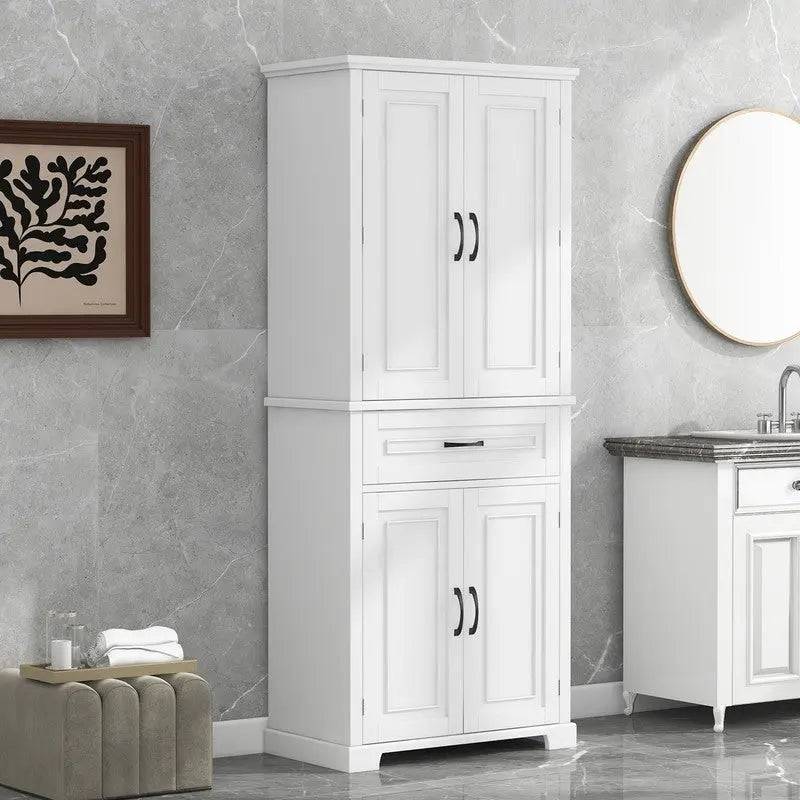 Meuble de salle de bain sur pied, Armoire de rangement autonome avec portes et tiroir, Meuble de cuisine avec étagère réglable