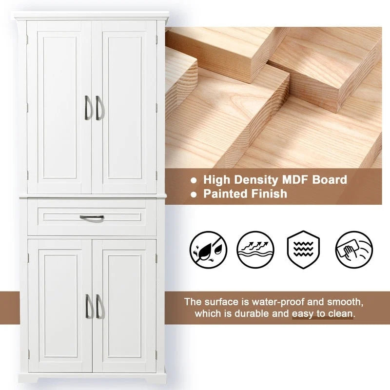 Meuble de salle de bain sur pied, Armoire de rangement autonome avec portes et tiroir, Meuble de cuisine avec étagère réglable