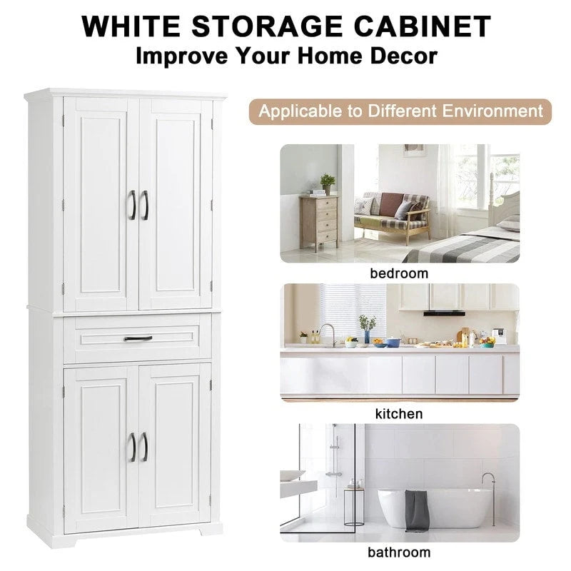 Meuble de salle de bain sur pied, Armoire de rangement autonome avec portes et tiroir, Meuble de cuisine avec étagère réglable