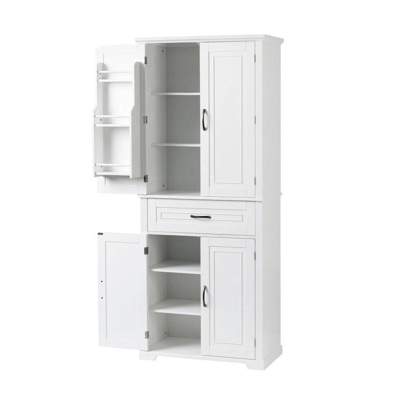 Meuble de salle de bain sur pied, Armoire de rangement autonome avec portes et tiroir, Meuble de cuisine avec étagère réglable