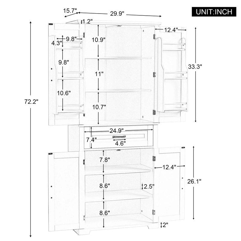 Meuble de salle de bain sur pied, Armoire de rangement autonome avec portes et tiroir, Meuble de cuisine avec étagère réglable