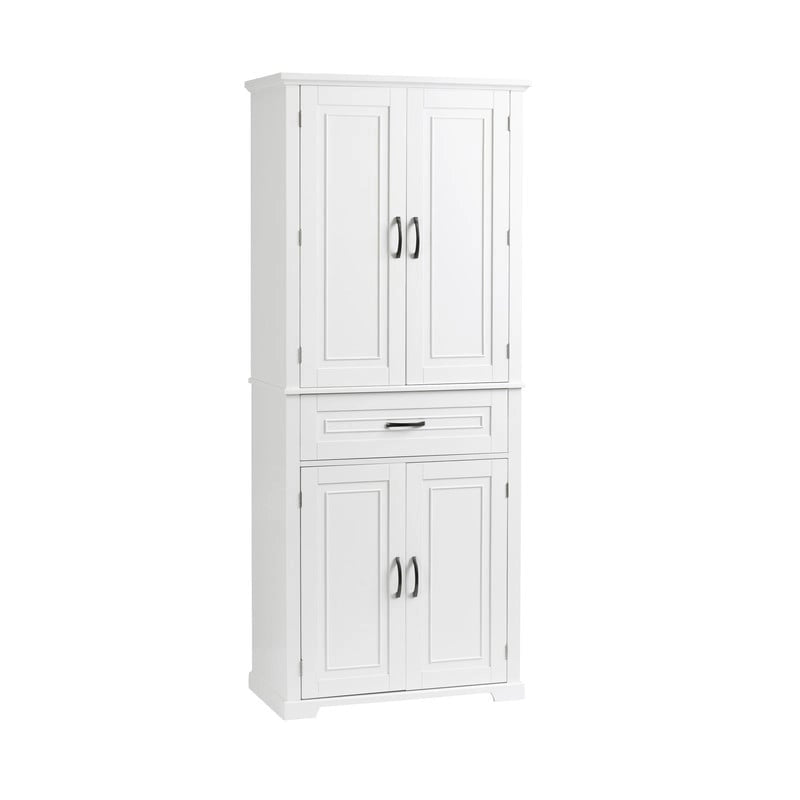 Meuble de salle de bain sur pied, Armoire de rangement autonome avec portes et tiroir, Meuble de cuisine avec étagère réglable