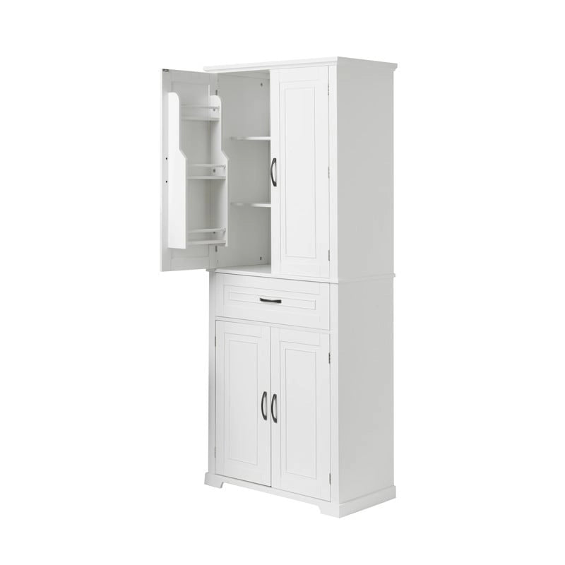 Meuble de salle de bain sur pied, Armoire de rangement autonome avec portes et tiroir, Meuble de cuisine avec étagère réglable