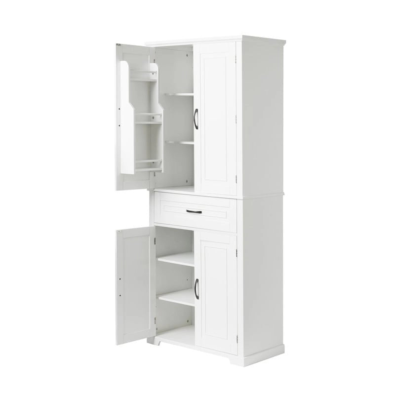 Meuble de salle de bain sur pied, Armoire de rangement autonome avec portes et tiroir, Meuble de cuisine avec étagère réglable