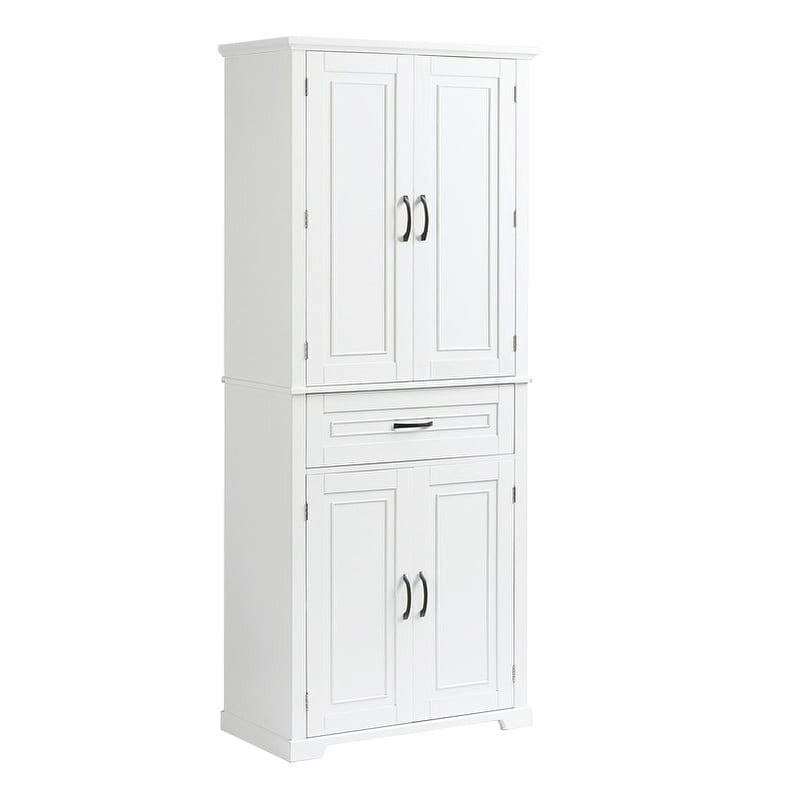 Meuble de salle de bain sur pied, Armoire de rangement autonome avec portes et tiroir, Meuble de cuisine avec étagère réglable