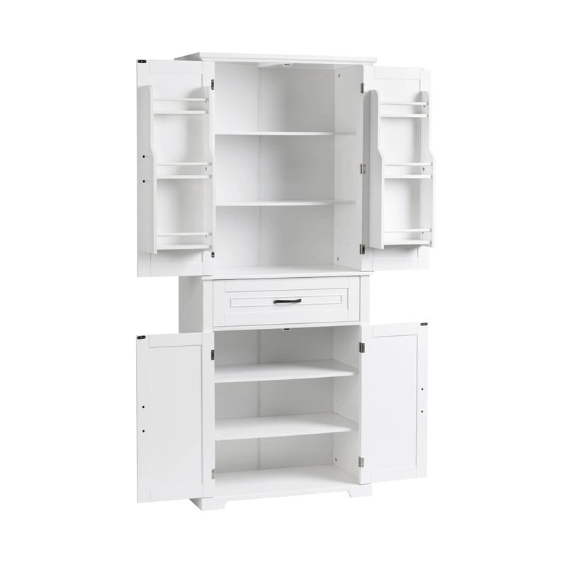 Meuble de salle de bain sur pied, Armoire de rangement autonome avec portes et tiroir, Meuble de cuisine avec étagère réglable