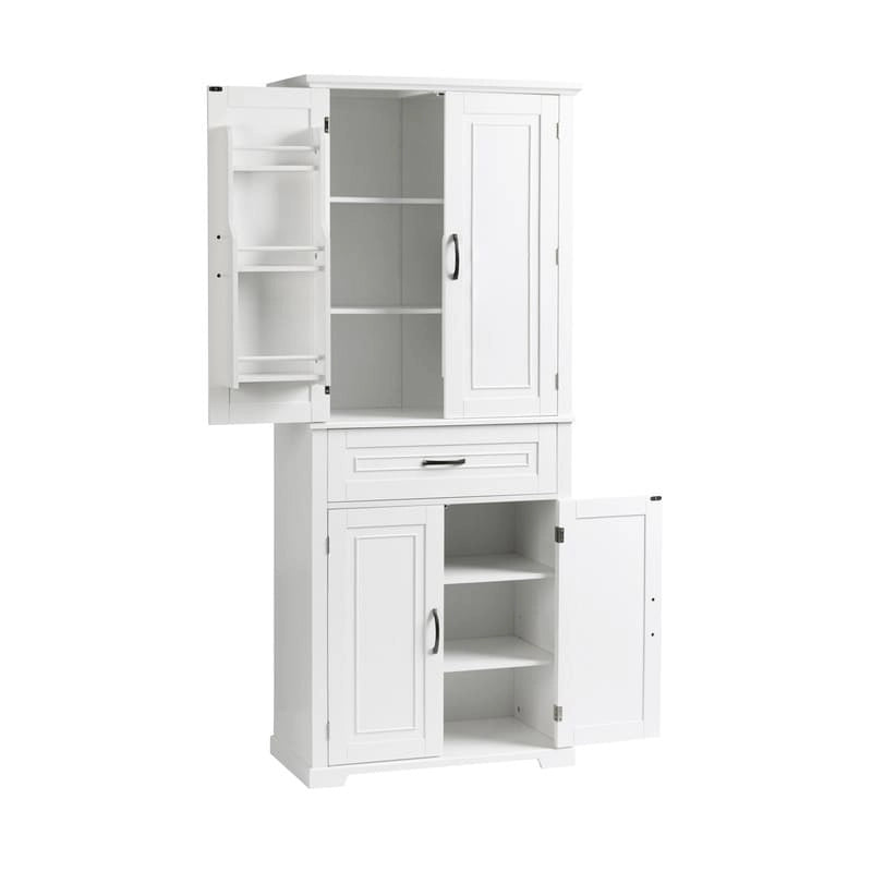 Meuble de salle de bain sur pied, Armoire de rangement autonome avec portes et tiroir, Meuble de cuisine avec étagère réglable