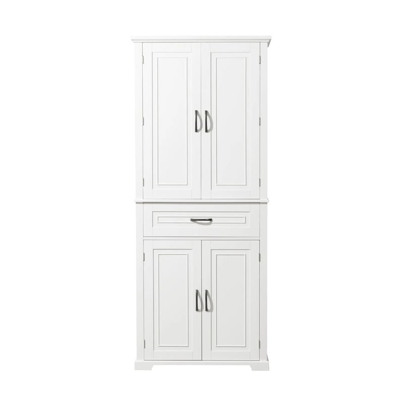 Meuble de salle de bain sur pied, Armoire de rangement autonome avec portes et tiroir, Meuble de cuisine avec étagère réglable