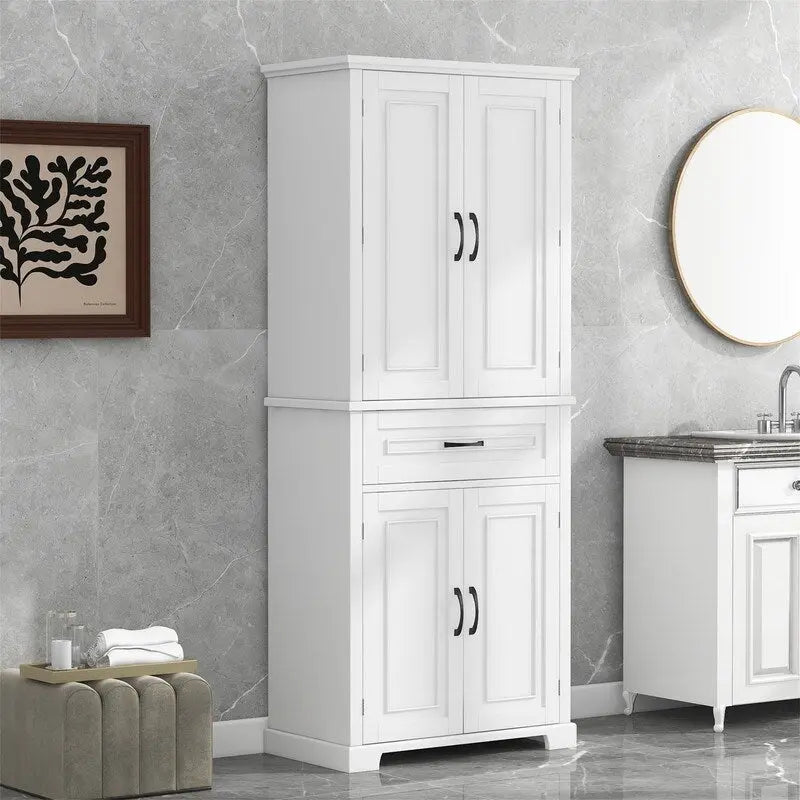 Meuble de salle de bain sur pied, Armoire de rangement autonome avec portes et tiroir, Meuble de cuisine avec étagère réglable