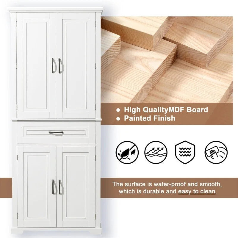 Meuble de salle de bain sur pied, Armoire de rangement autonome avec portes et tiroir, Meuble de cuisine avec étagère réglable