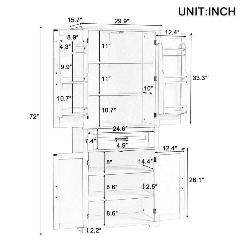Meuble de salle de bain sur pied, Armoire de rangement autonome avec portes et tiroir, Meuble de cuisine avec étagère réglable