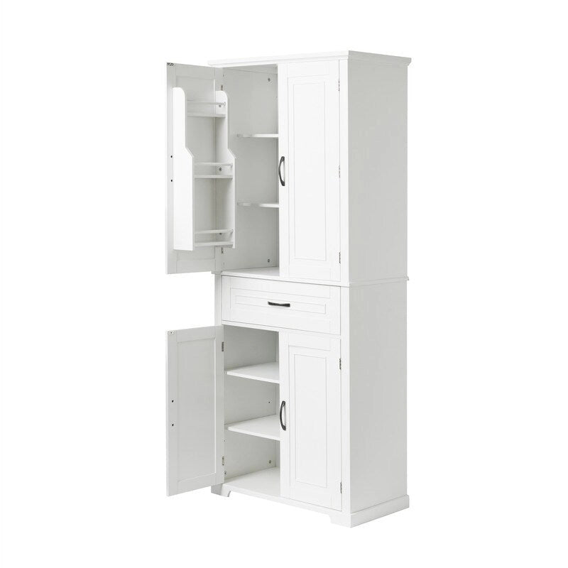 Meuble de salle de bain sur pied, Armoire de rangement autonome avec portes et tiroir, Meuble de cuisine avec étagère réglable