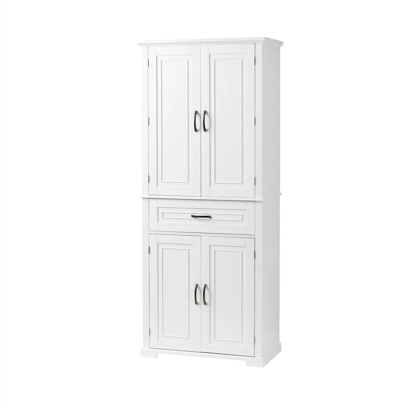 Meuble de salle de bain sur pied, Armoire de rangement autonome avec portes et tiroir, Meuble de cuisine avec étagère réglable