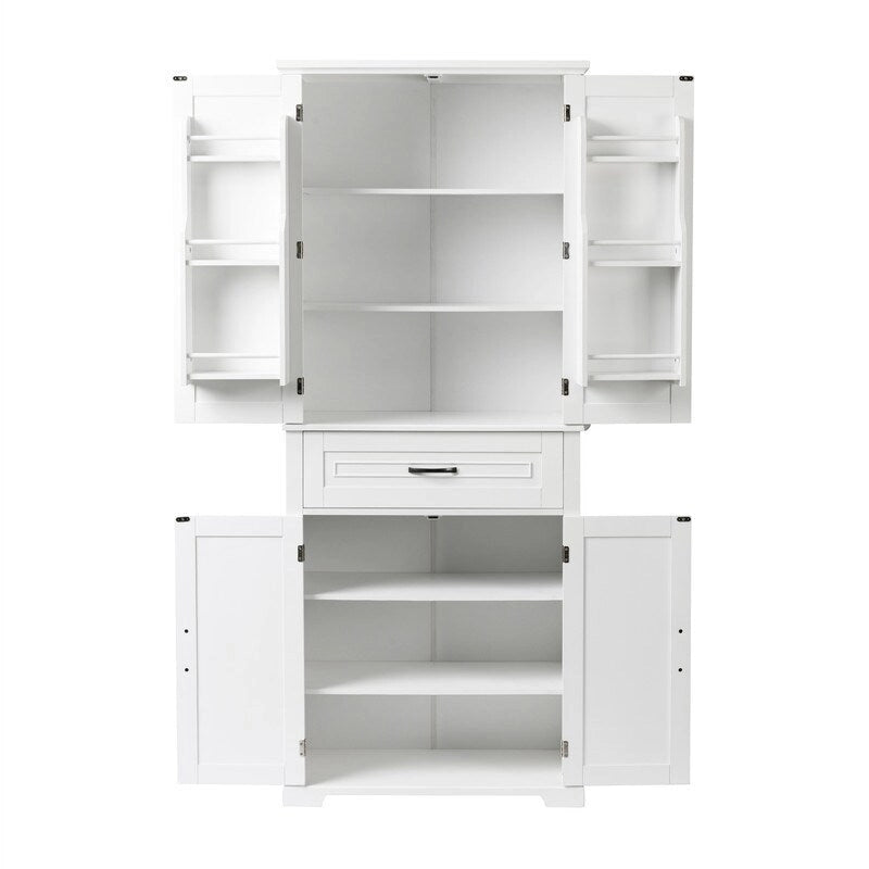 Meuble de salle de bain sur pied, Armoire de rangement autonome avec portes et tiroir, Meuble de cuisine avec étagère réglable