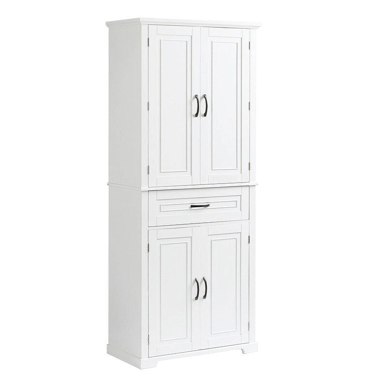 Meuble de salle de bain sur pied, Armoire de rangement autonome avec portes et tiroir, Meuble de cuisine avec étagère réglable
