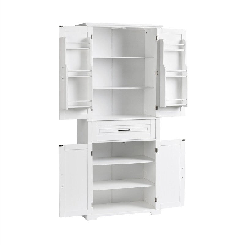 Meuble de salle de bain sur pied, Armoire de rangement autonome avec portes et tiroir, Meuble de cuisine avec étagère réglable