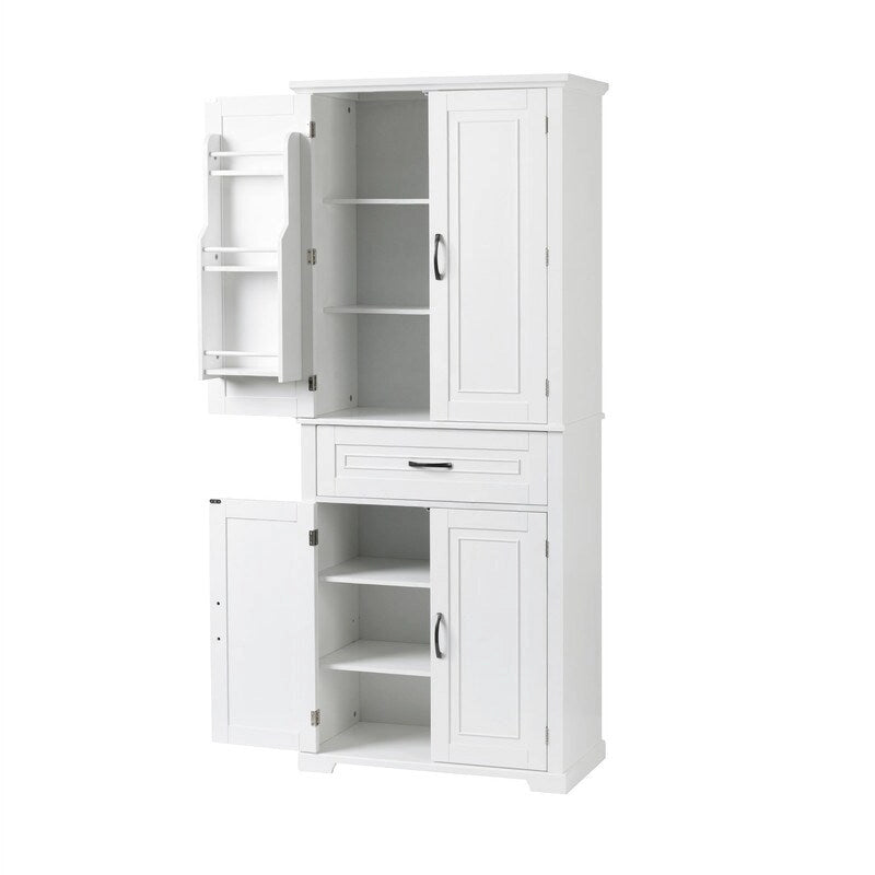 Meuble de salle de bain sur pied, Armoire de rangement autonome avec portes et tiroir, Meuble de cuisine avec étagère réglable