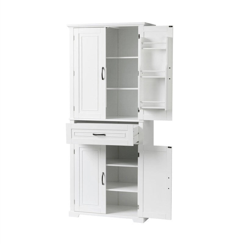 Meuble de salle de bain sur pied, Armoire de rangement autonome avec portes et tiroir, Meuble de cuisine avec étagère réglable