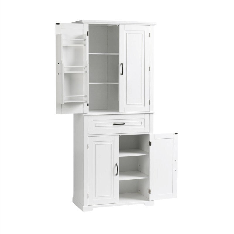 Meuble de salle de bain sur pied, Armoire de rangement autonome avec portes et tiroir, Meuble de cuisine avec étagère réglable