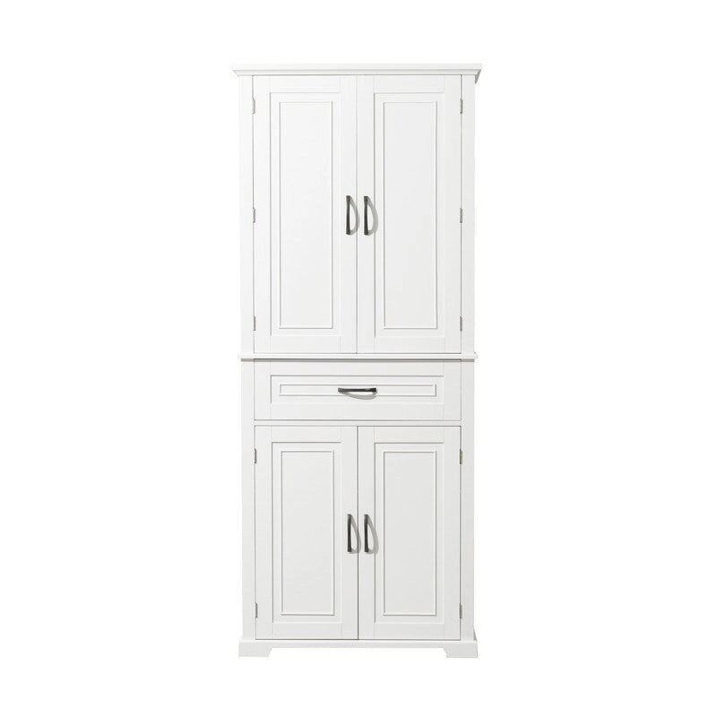 Meuble de salle de bain sur pied, Armoire de rangement autonome avec portes et tiroir, Meuble de cuisine avec étagère réglable