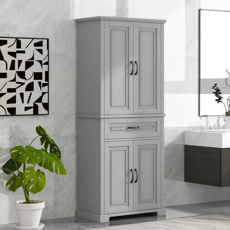 Meuble de salle de bain sur pied, Armoire de rangement autonome avec portes et tiroir, Meuble de cuisine avec étagère réglable