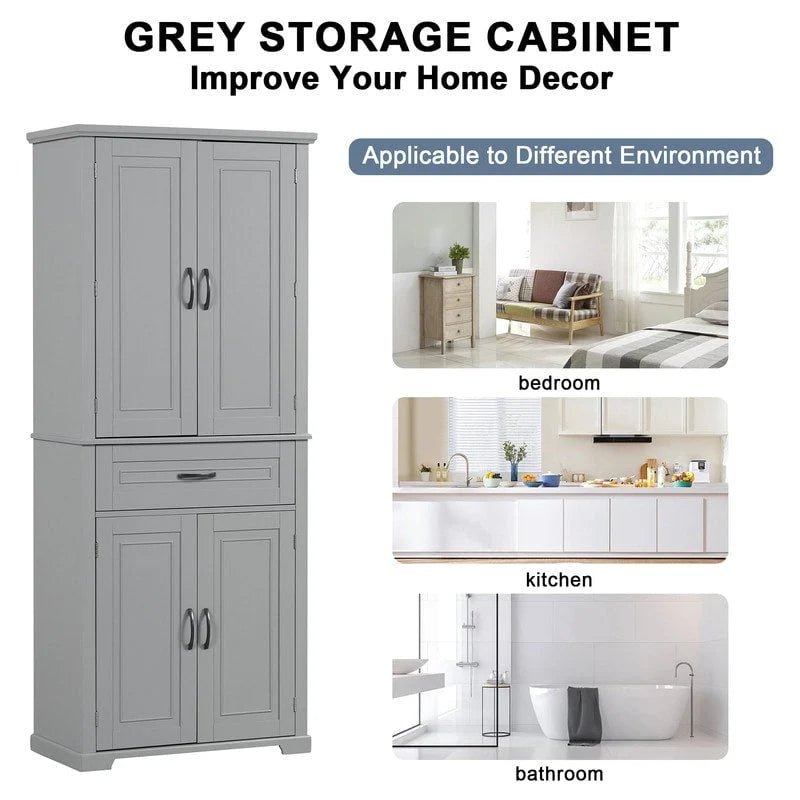 Meuble de salle de bain sur pied, Armoire de rangement autonome avec portes et tiroir, Meuble de cuisine avec étagère réglable